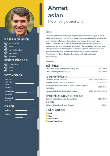 Vinç Operatörü Cv Örnekleri cv indir